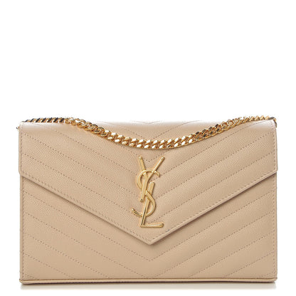 Saint Laurent Grain De Poudre Matelasse Chevron Monogram Chain Wallet Nude Powder 1 of 7