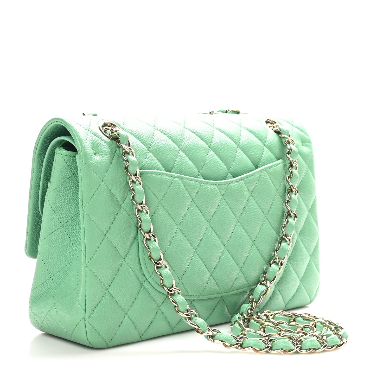 Caviar Quilted Medium Double Flap Green