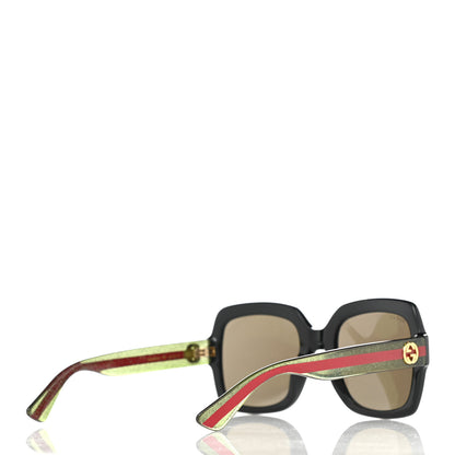 Gucci Acetate Square Frame Web Glitter Sunglasses GG0036S Black Green 4 of 8