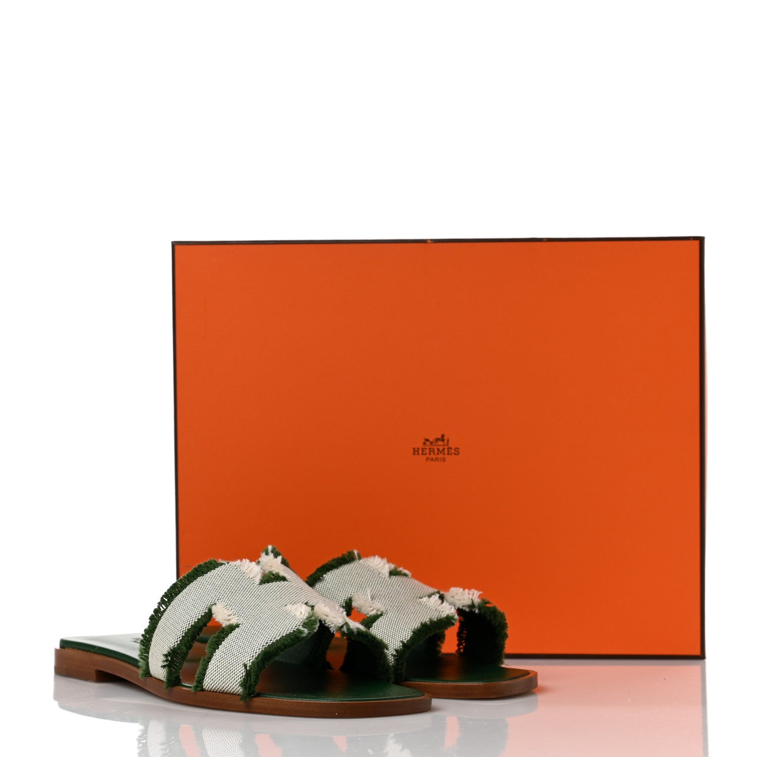 Hermes Toile H Oran Fringe Sandals 36 Vert 9 of 9