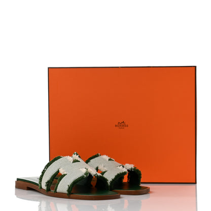 Hermes Toile H Oran Fringe Sandals 36 Vert 9 of 9