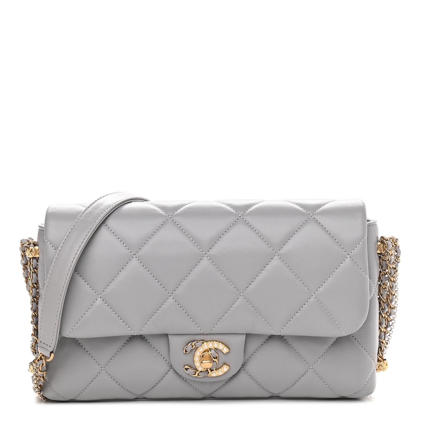 Lambskin Quilted Crush On Chains Flap Bag Grey