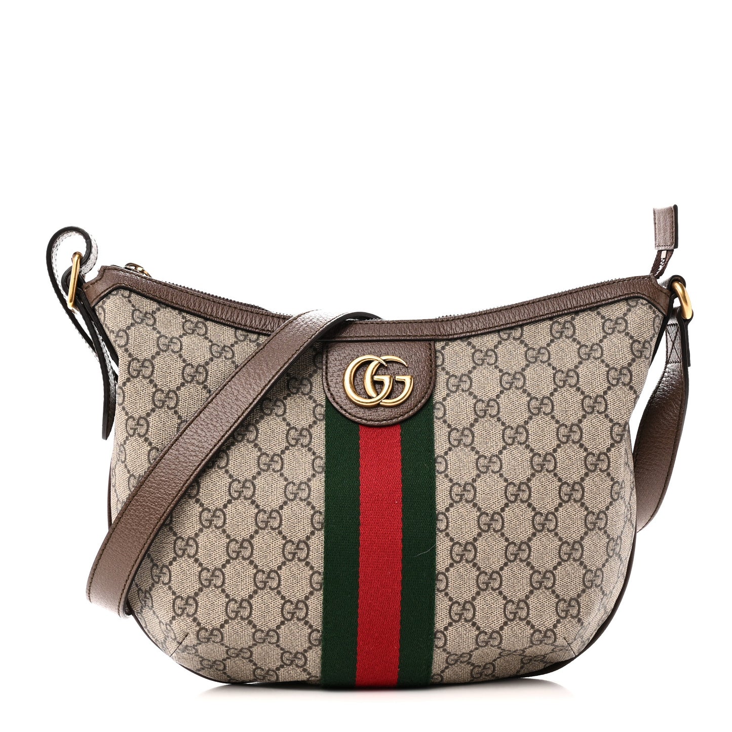 GG Supreme Monogram Web Small Ophidia Half Moon Hobo Brown