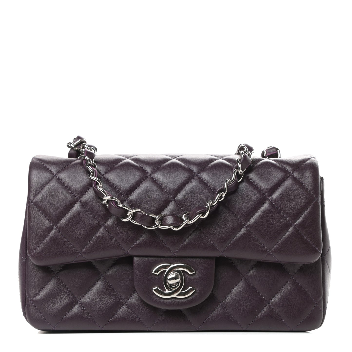 Lambskin Quilted Mini Rectangular Flap Dark Purple