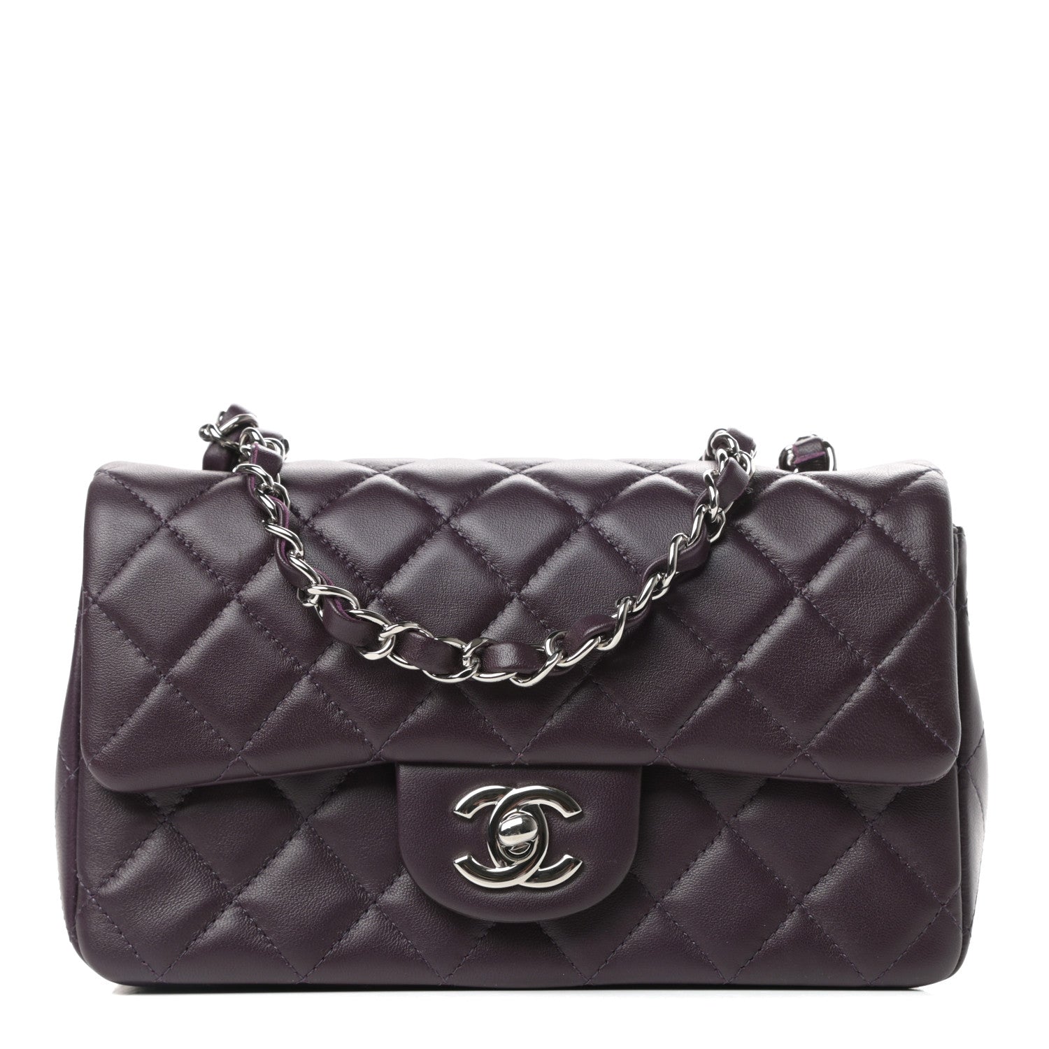 Chanel Lambskin Quilted Mini Rectangular Flap Dark Purple 1 of 11