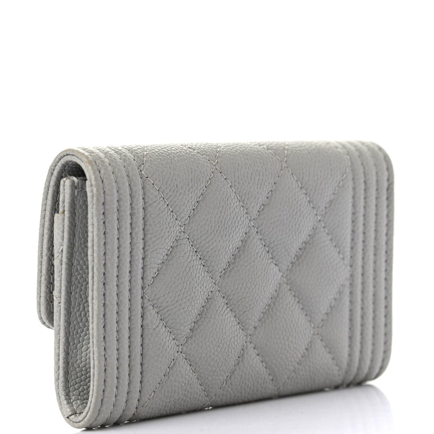 Caviar Quilted Boy Flap Card Holder Grey