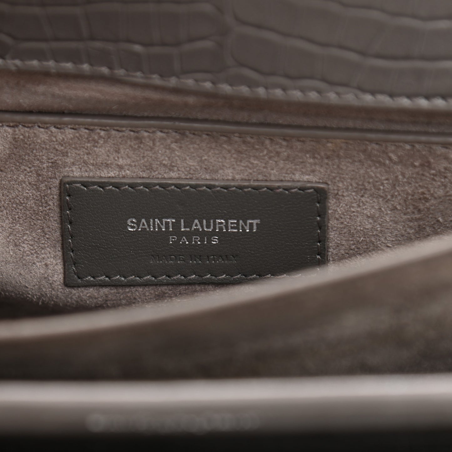Calfskin Crocodile Embossed Medium Monogram Sunset Fog
