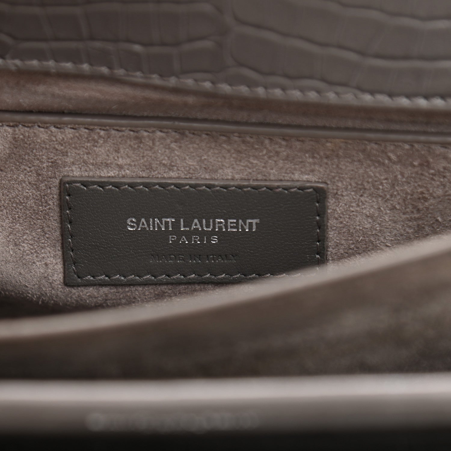 Saint Laurent Calfskin Crocodile Embossed Medium Monogram Sunset Fog 7 of 13