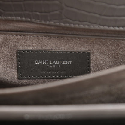 Saint Laurent Calfskin Crocodile Embossed Medium Monogram Sunset Fog 7 of 13