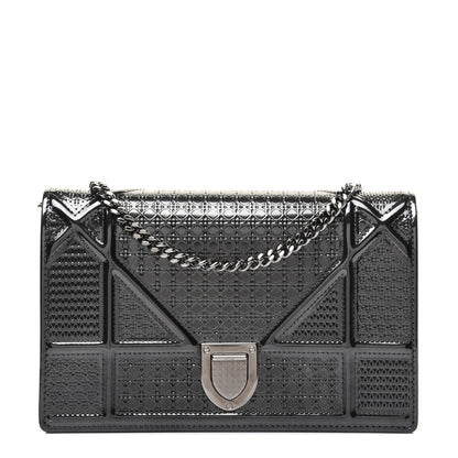 Christian Dior Metallic Patent Micro-Cannage Diorama Wallet on Chain Pouch Onyx Black 1 of 17