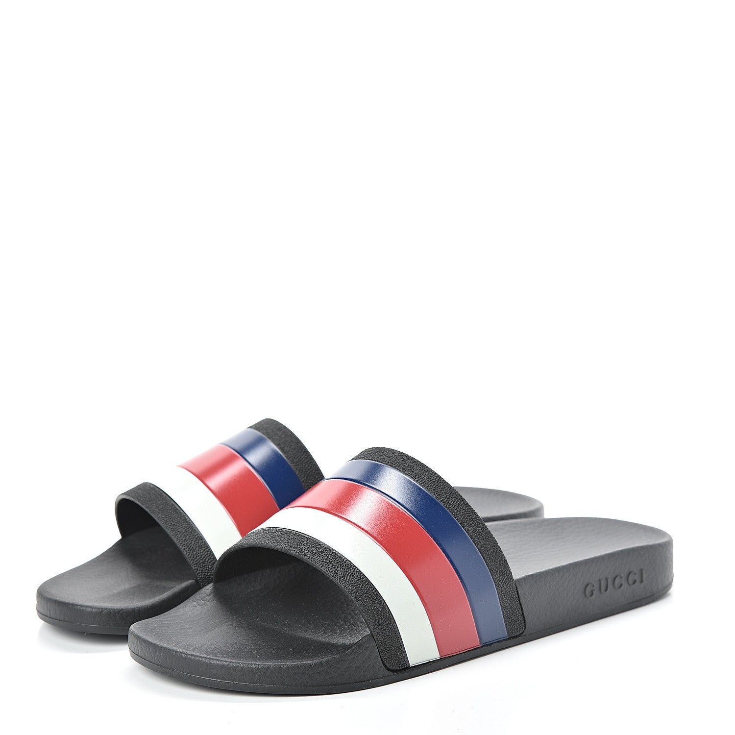 Gucci Rubber Web Mens Pool Slide Sandals 9 Black Mystic White Hibiscus Red Marine 3 of 7