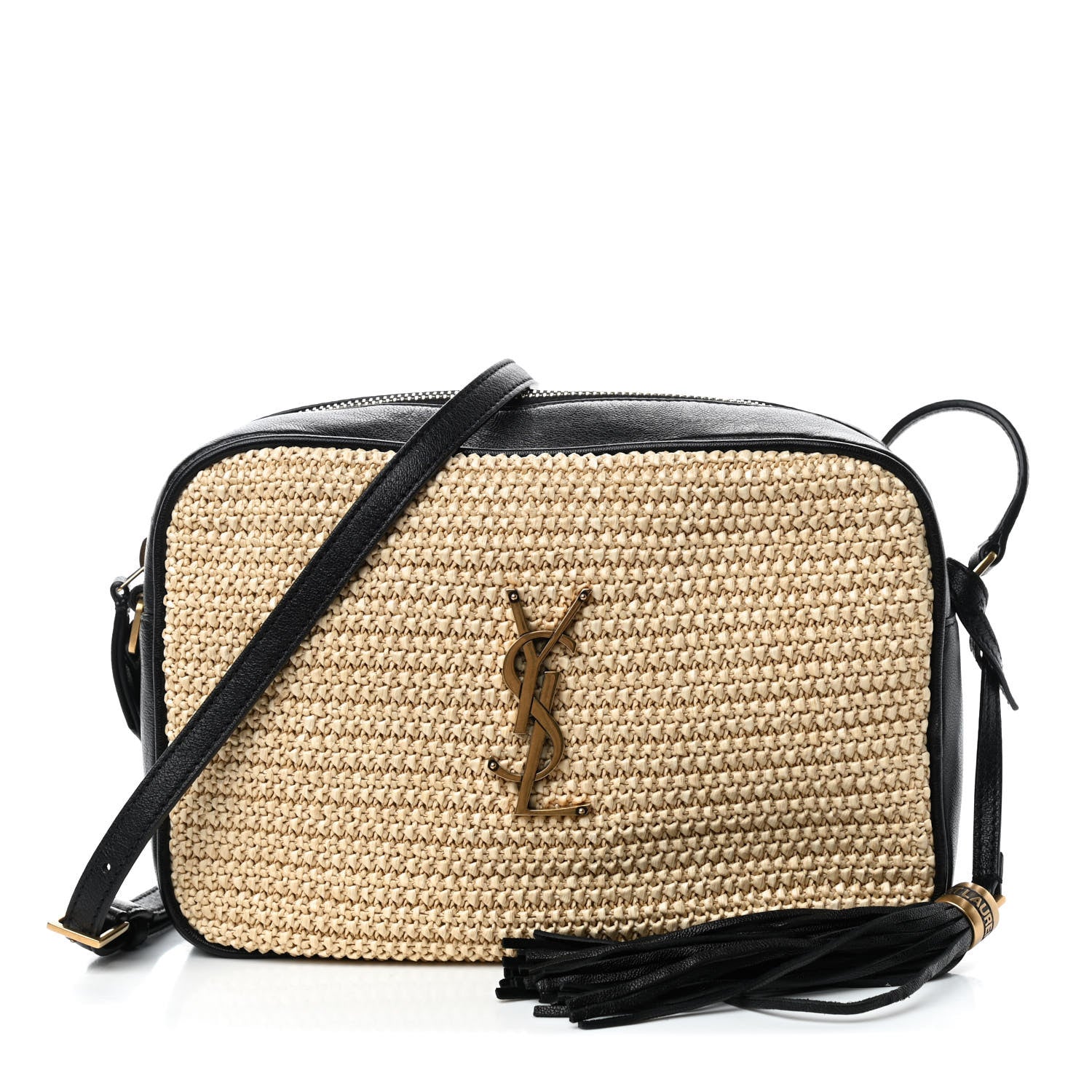 Saint Laurent Raffia Canvas Monogram Lou Camera Bag Beige Black 1 of 9