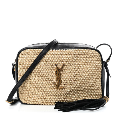 Saint Laurent Raffia Canvas Monogram Lou Camera Bag Beige Black 1 of 9
