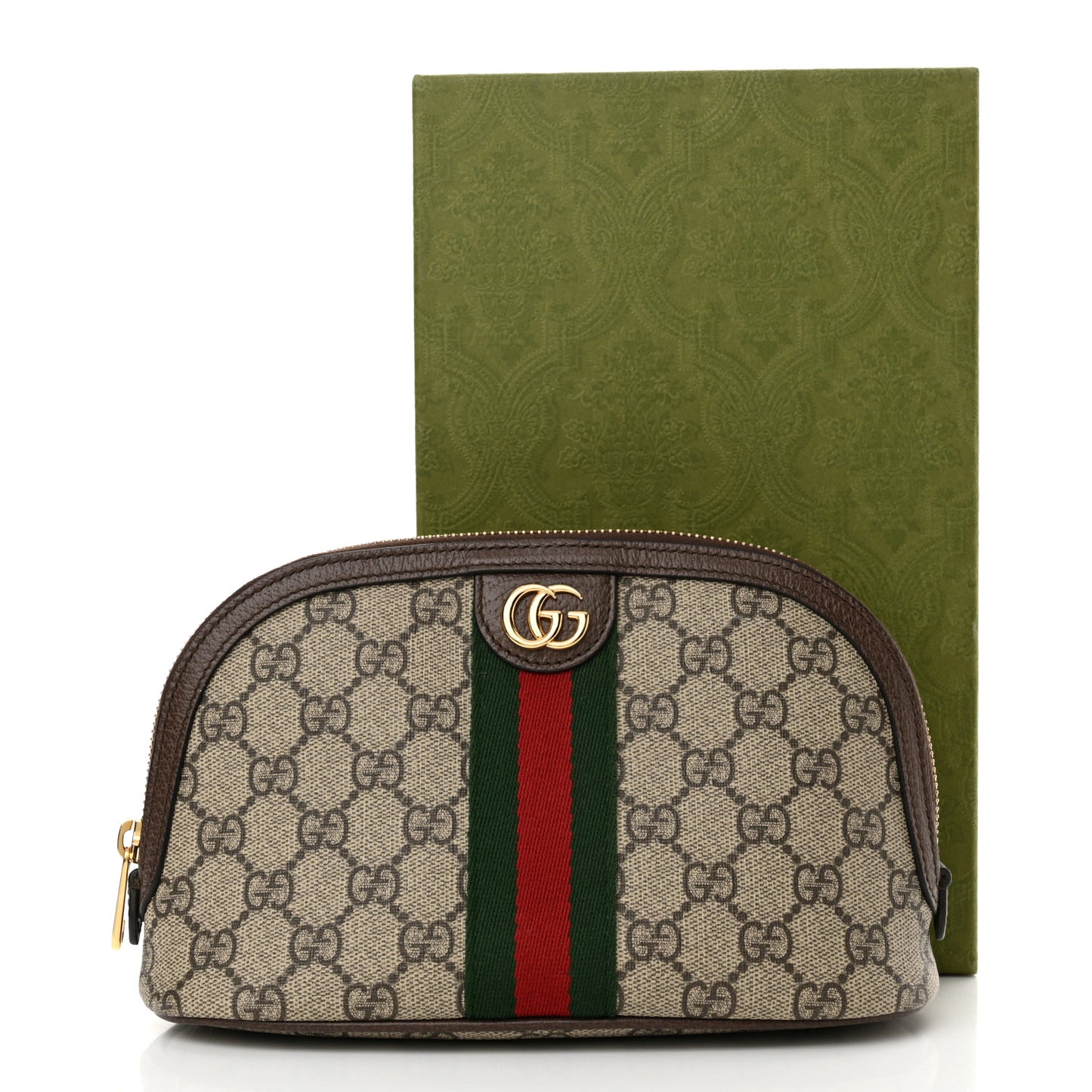 GG Supreme Monogram Textured Calfskin Web Large Ophidia Cosmetic Case Beige Ebony New Acero