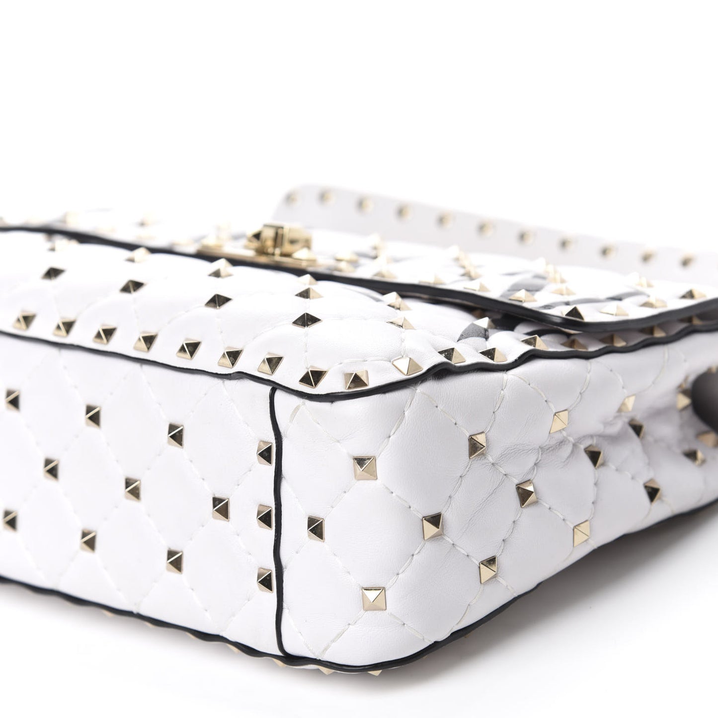 Lambskin VLTN Print Medium Rockstud Spike Shoulder Bag Optic White Black