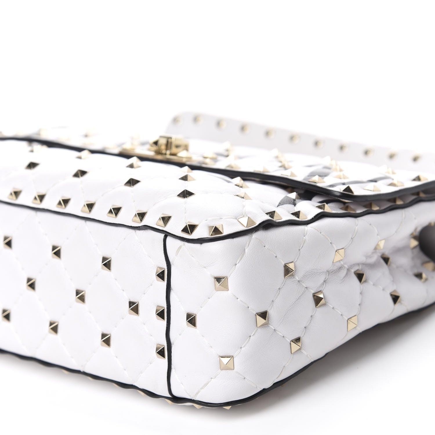 Valentino Garavani Lambskin VLTN Print Medium Rockstud Spike Shoulder Bag Optic White Black 7 of 11