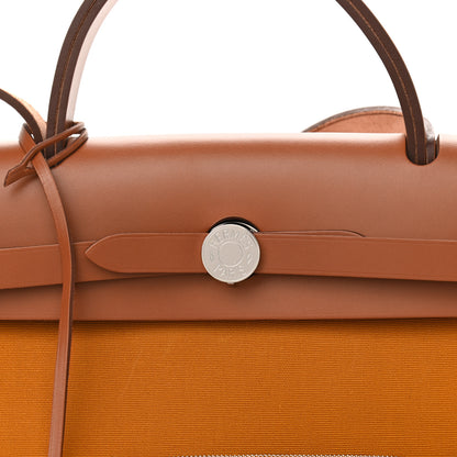 Hermes Toile Officer Vache Hunter Herbag Zip 31 PM Jaune Ambre Natural 9 of 11