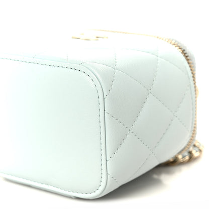 Chanel Lambskin Quilted Top Handle Mini Vanity Case With Chain Light Blue 10 of 11