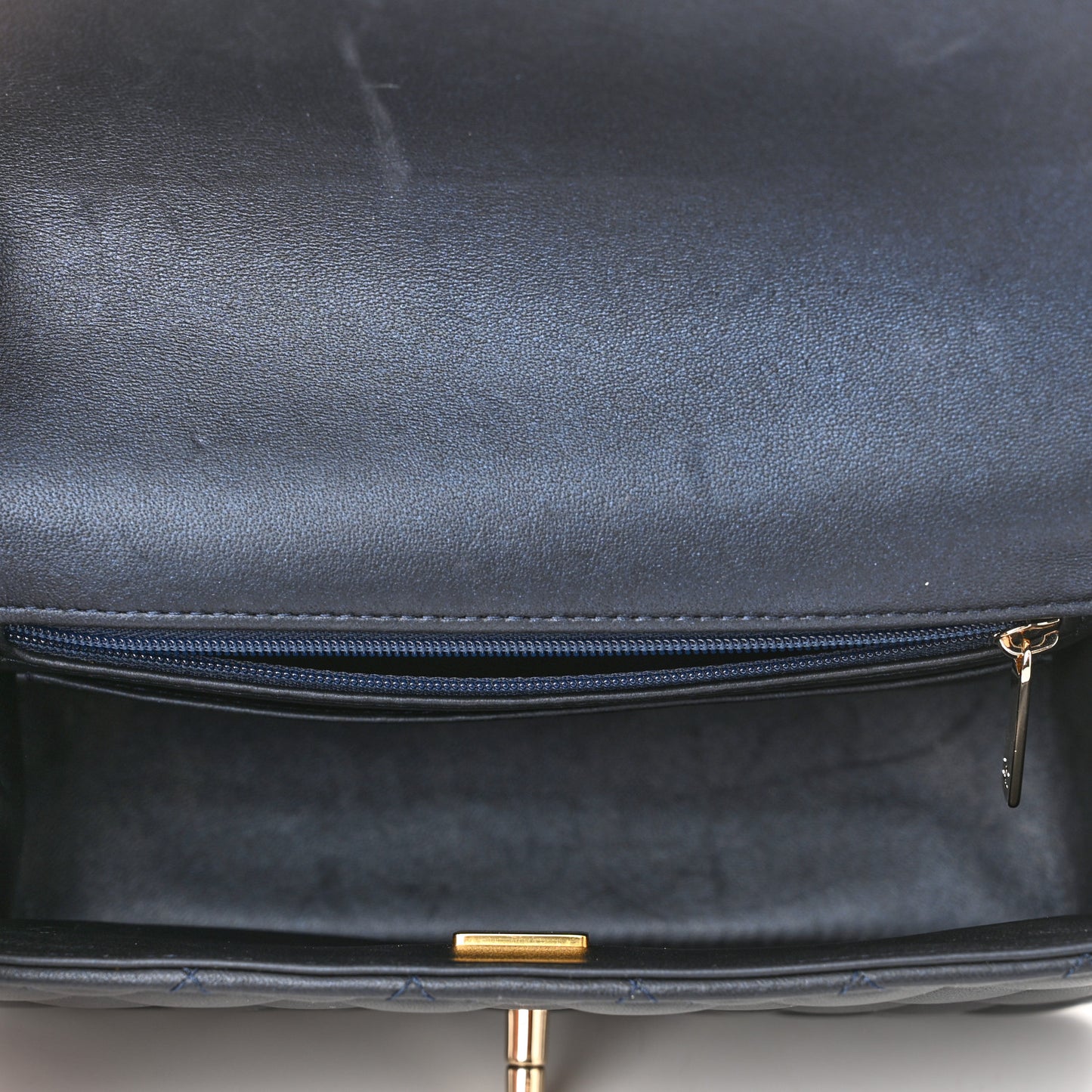 Iridescent Lambskin Quilted Mini Top Handle Rectangular Flap Dark Blue
