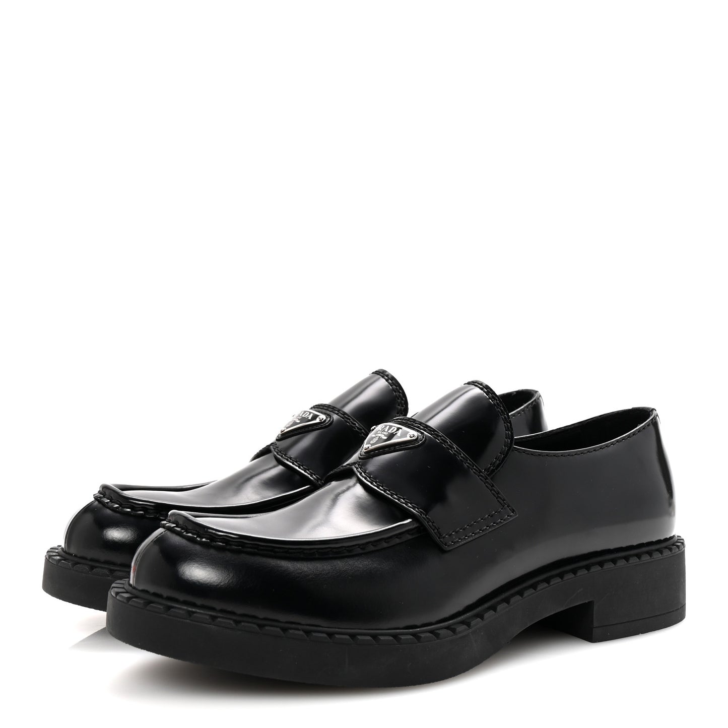 Spazzolato Metal Triangle Logo Mens 35mm Loafers 9.5 Black
