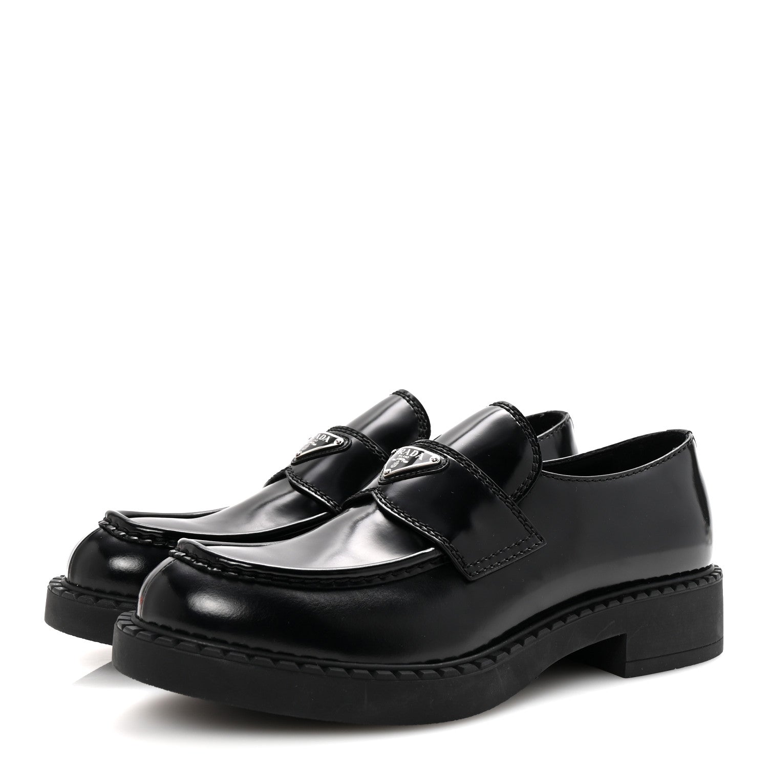 Prada Spazzolato Metal Triangle Logo Mens 35mm Loafers 9.5 Black 4 of 10