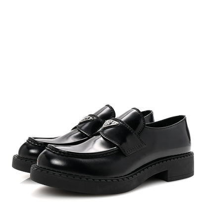 Prada Spazzolato Metal Triangle Logo Mens 35mm Loafers 9.5 Black 4 of 10