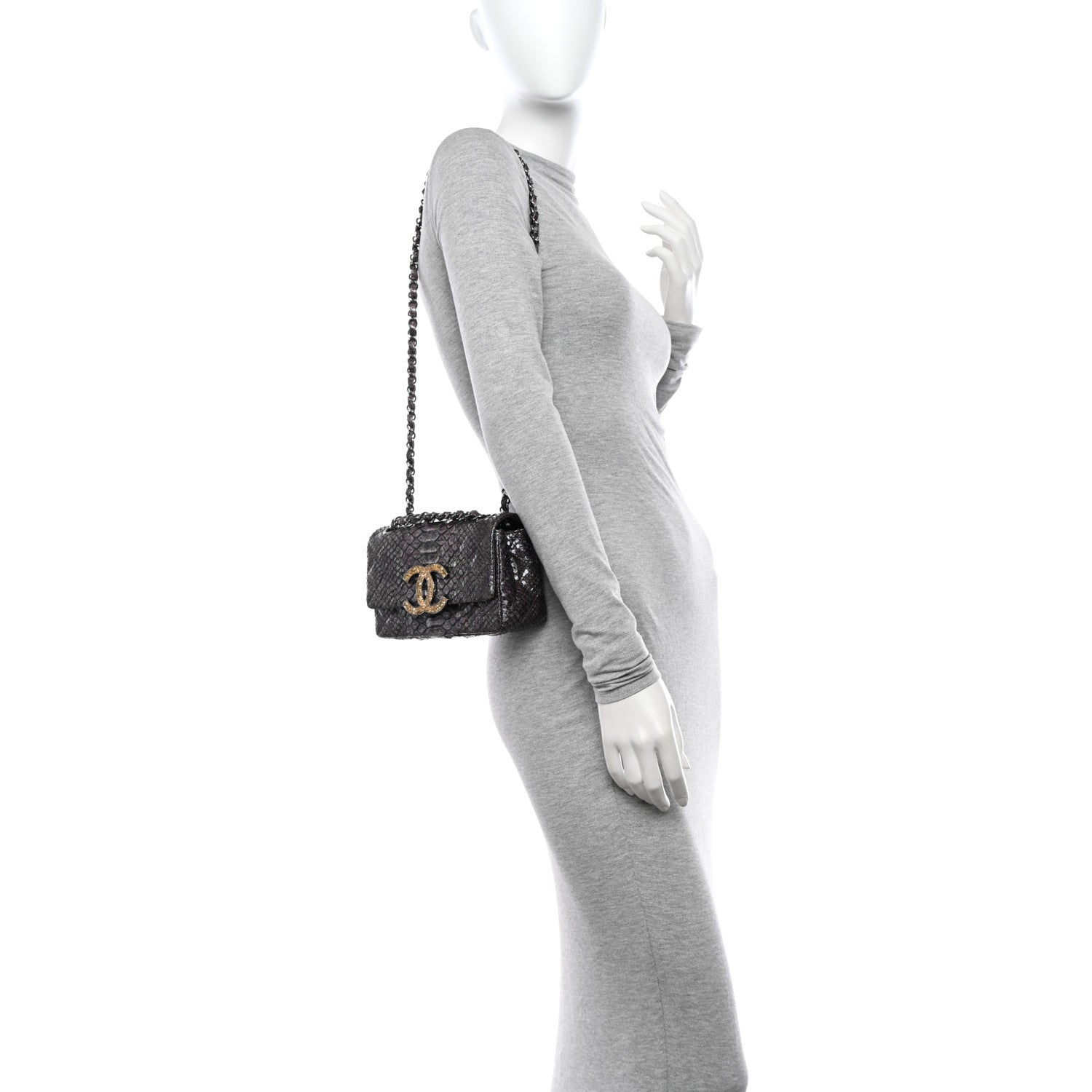 Chanel Metallic Snakeskin Strass Flap Bag Light Purple 2 of 13