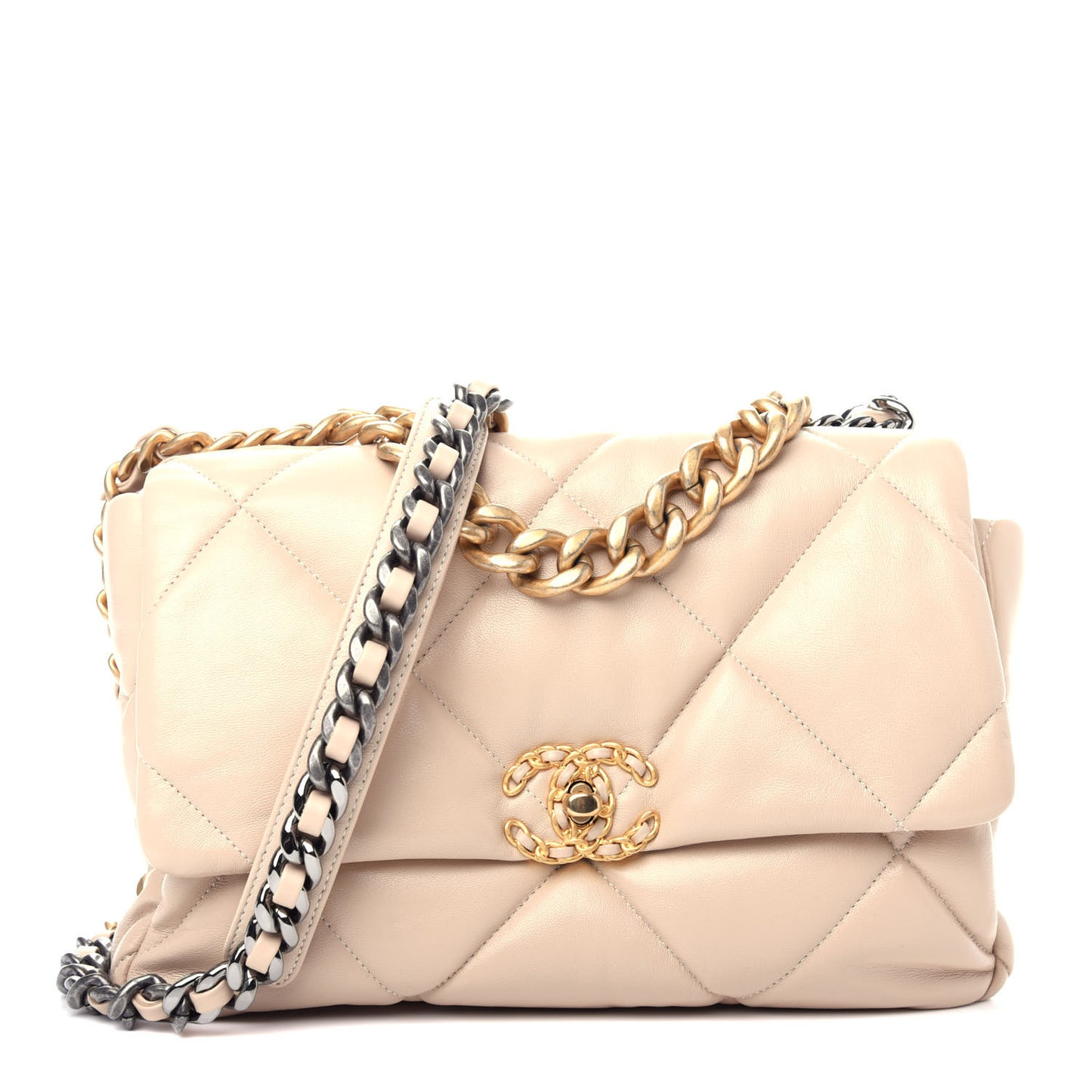 Lambskin Quilted Large Chanel 19 Flap Light Beige