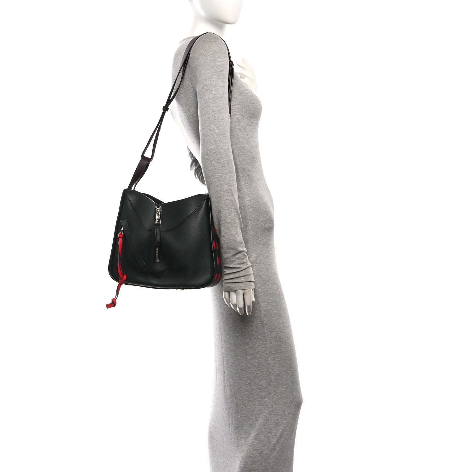 Loewe Calfskin Circle Medium Hammock Shoulder Bag Black Red 2 of 9
