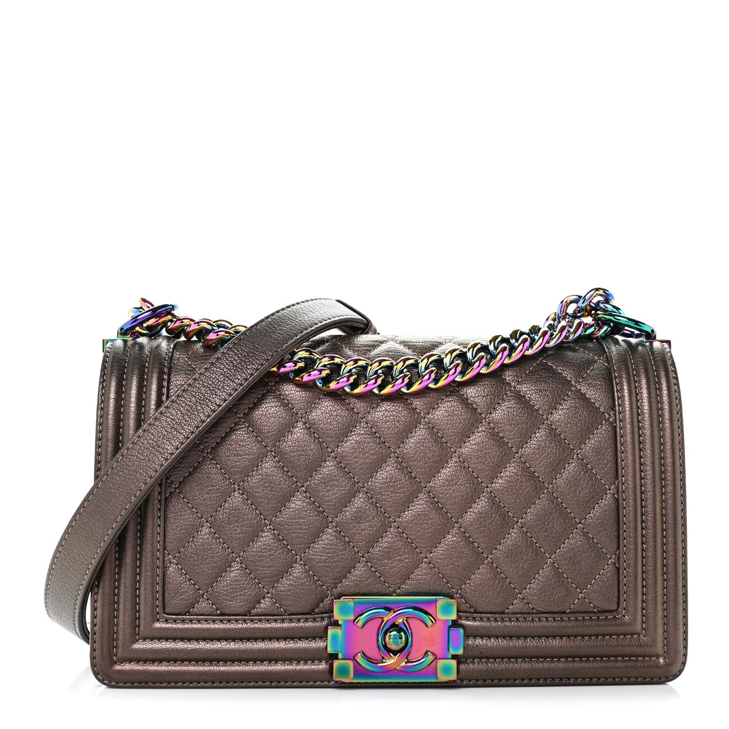 Chanel Iridescent Goatskin Quilted Medium Boy Flap Dark Gold 1 of 11
