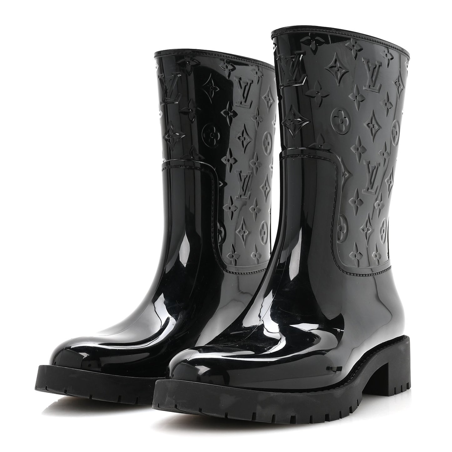 Rubber Embossed Monogram Splash Rain Short Boots 39 Black