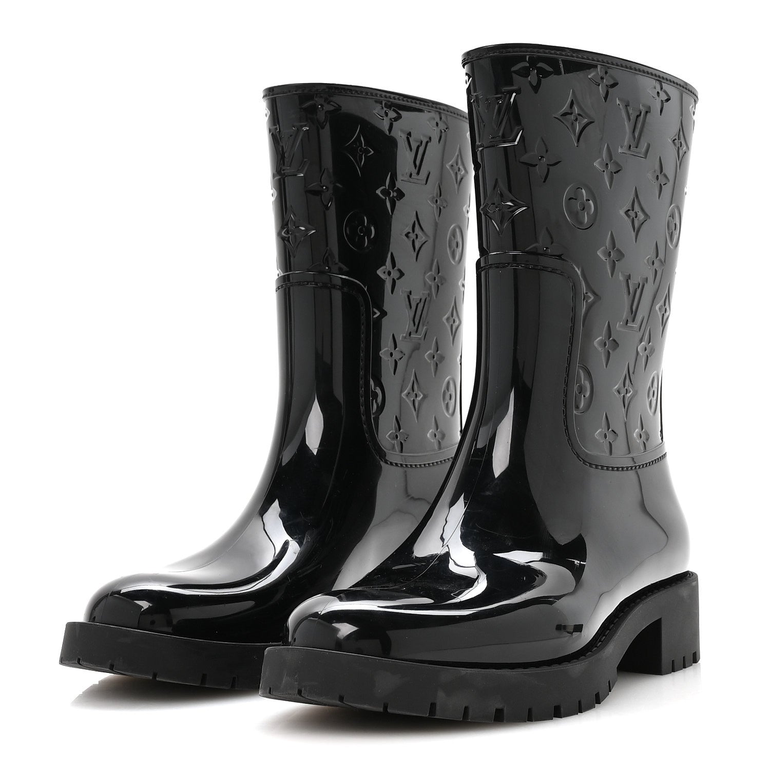Louis Vuitton Rubber Embossed Monogram Splash Rain Short Boots 39 Black 4 of 7