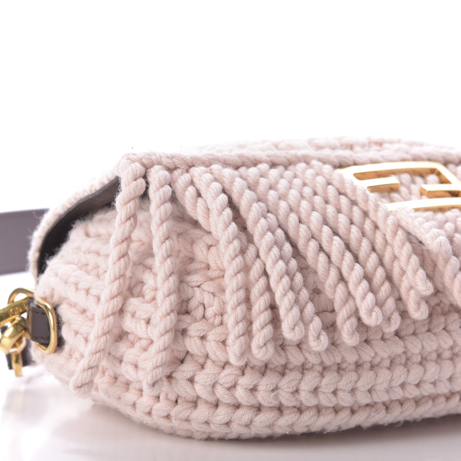 Fendi Wool Vitello Seta Woven Fringe Baguette Rosa Quarzo Ebano 7 of 10