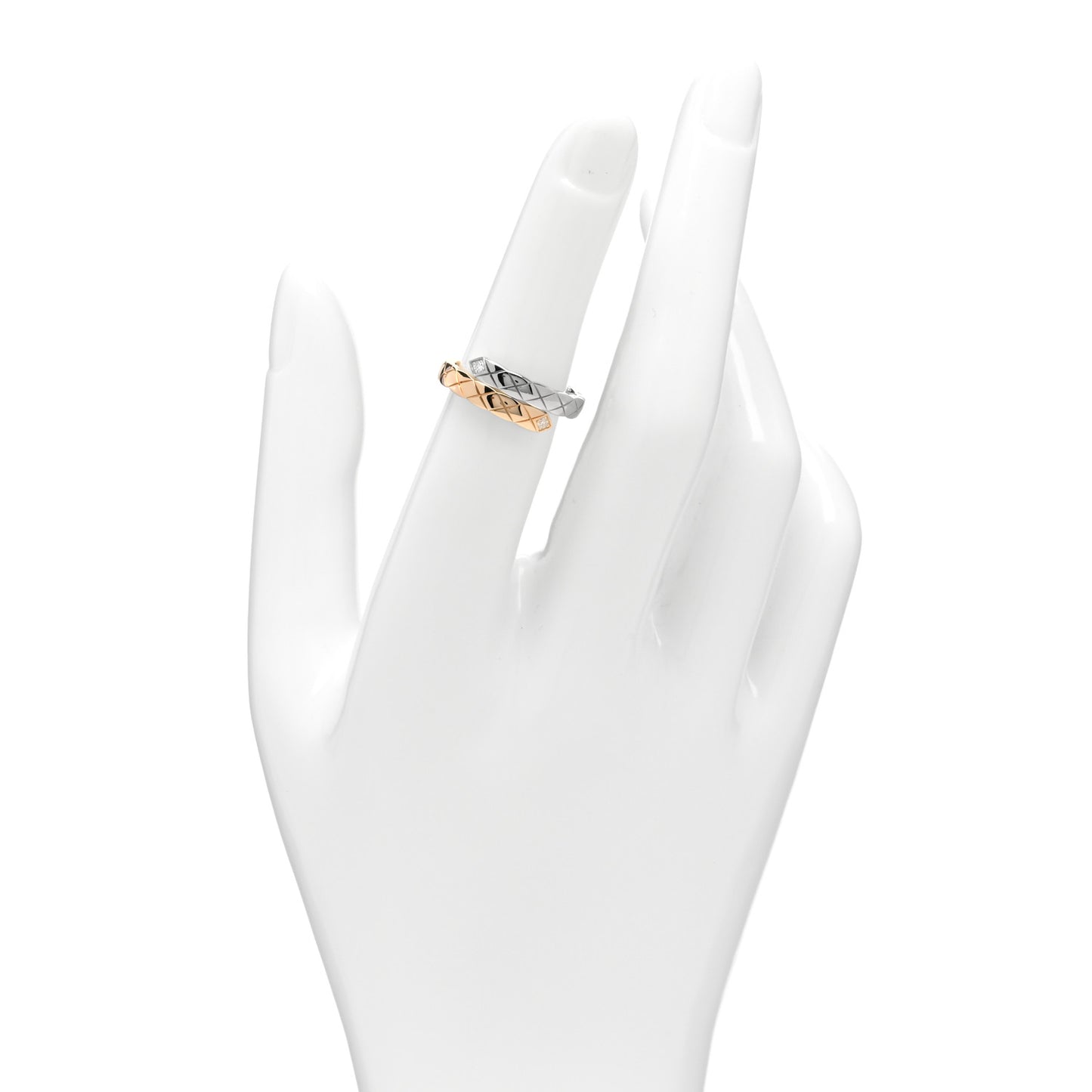18K White Beige Gold Diamond Coco Crush Toi et Moi Ring 50 5.25