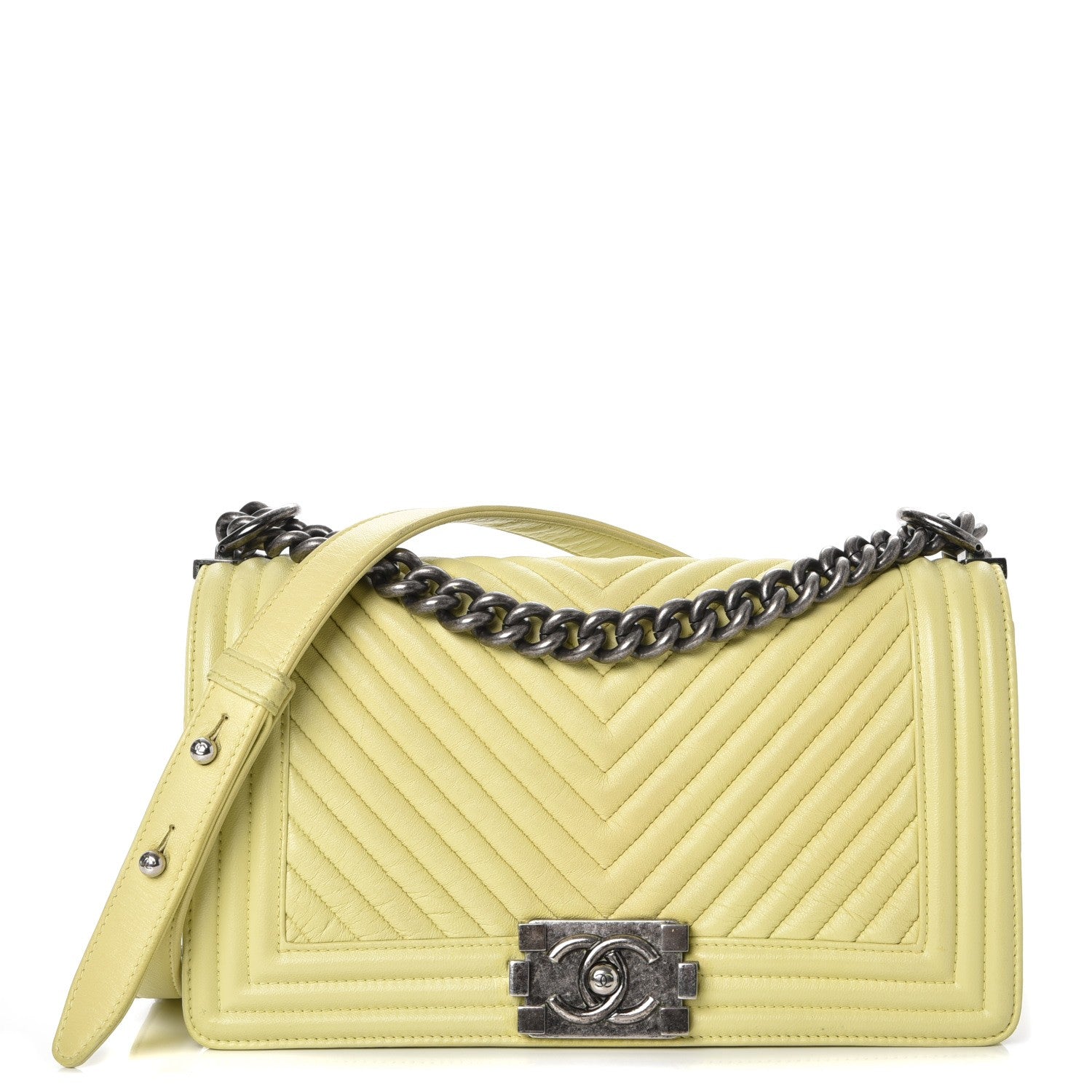 Chanel Wrinkled Lambskin Chevron Quilted Medium Boy Flap Yellow 1 of 9