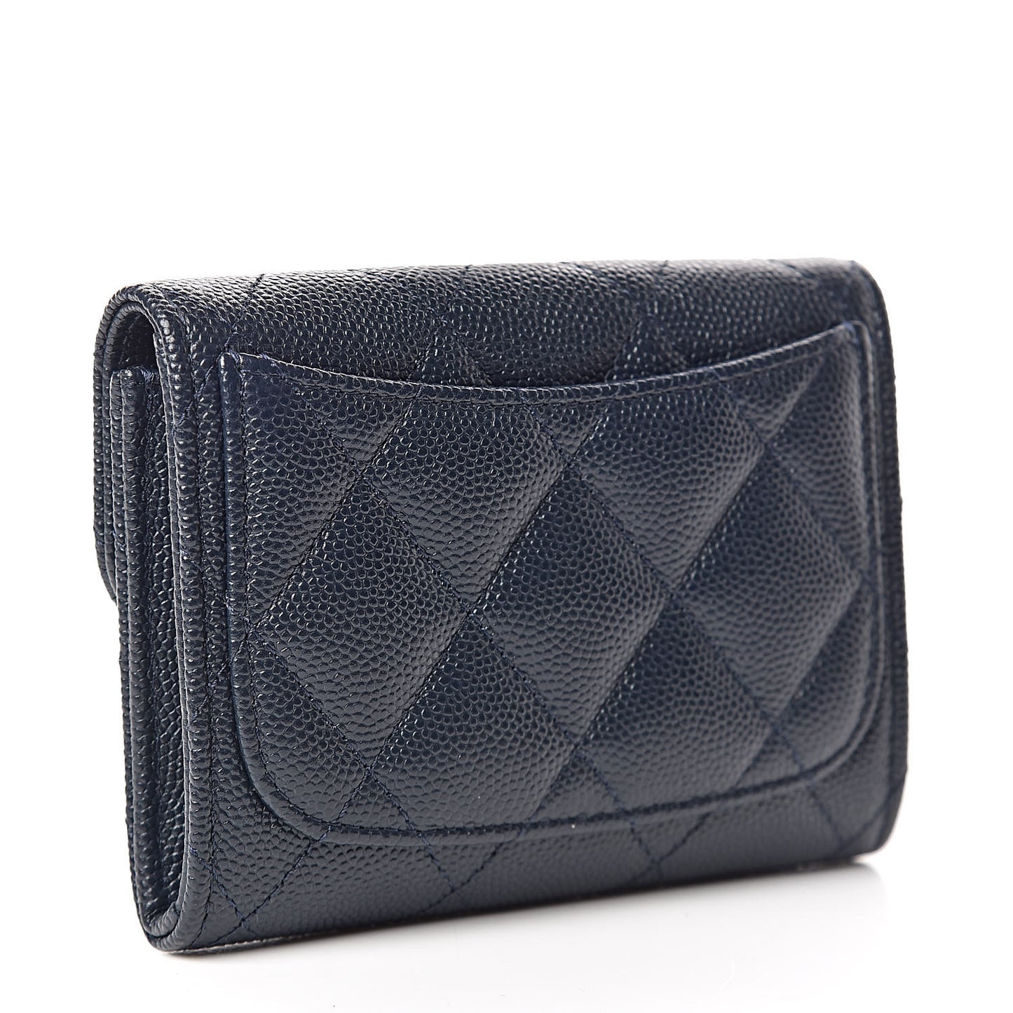 Caviar Quilted Flap Card Holder Wallet Navy