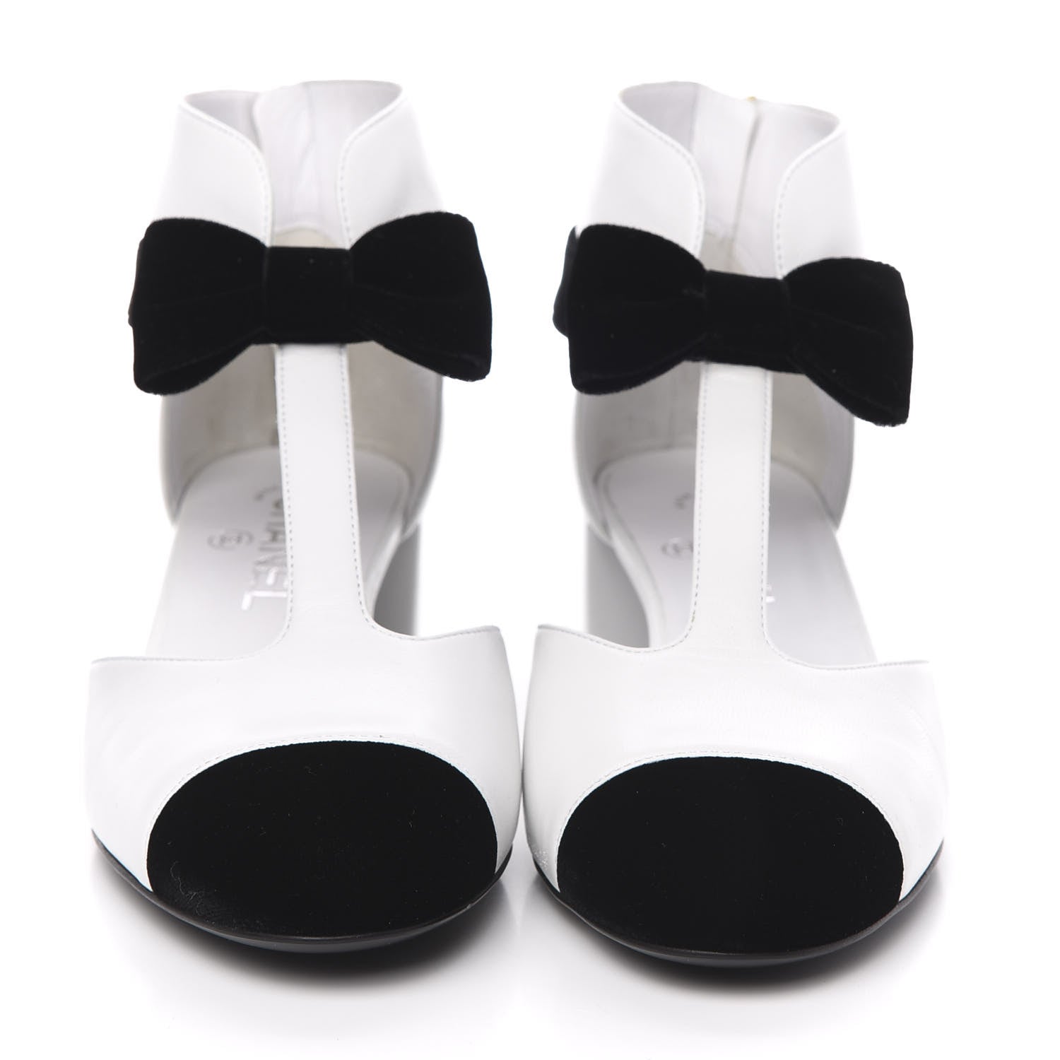 Chanel Goatskin Velvet Cap Toe CC Bow Cut Out Ankle Boots 37.5 White Black 2 of 9
