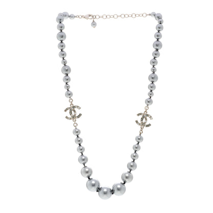 Chanel Crystal Baguette Graduated Pearl CC Short Necklace Silver Grey 3 of 5