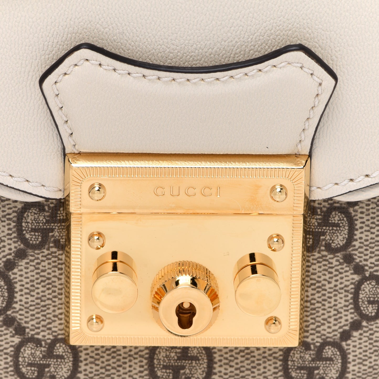 GG Supreme Monogram Calfskin Small Padlock Messenger Shoulder Bag Beige Mystic White Sun Oil