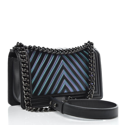 Chanel Calfskin Painted Chevron Embossed Medium Boy Flap Black 3 of 13