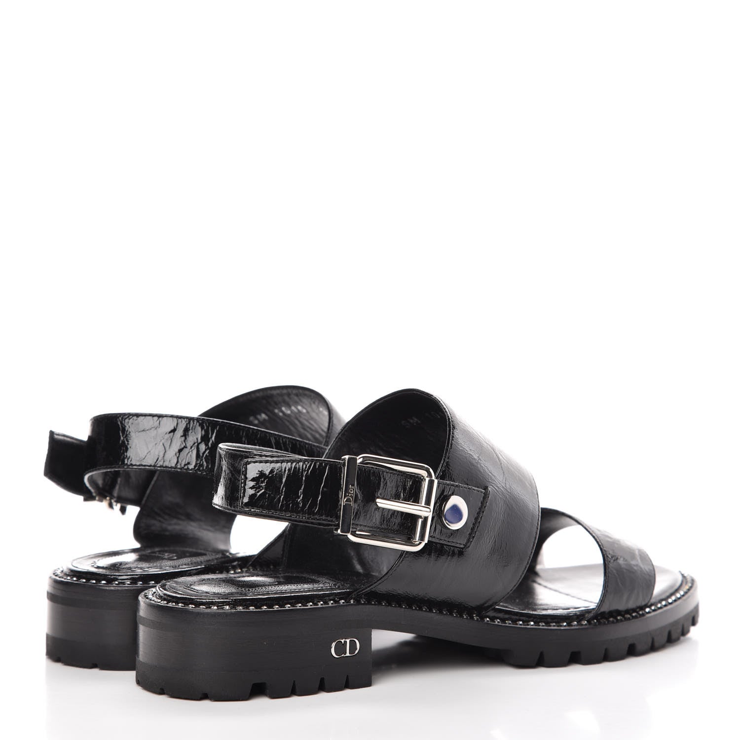 Christian Dior Crinkled Patent Crystals Sandals 37.5 Black 4 of 8
