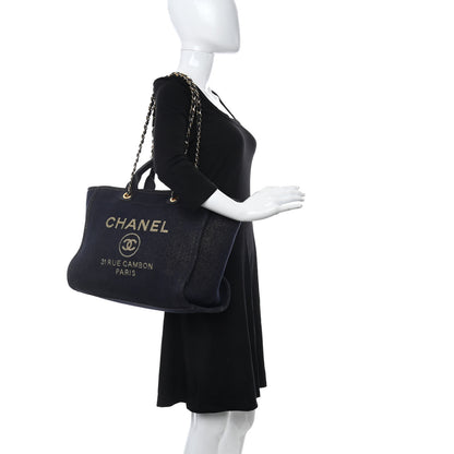 Chanel Lurex Canvas Small Deauville Tote Navy Blue Gold 2 of 11