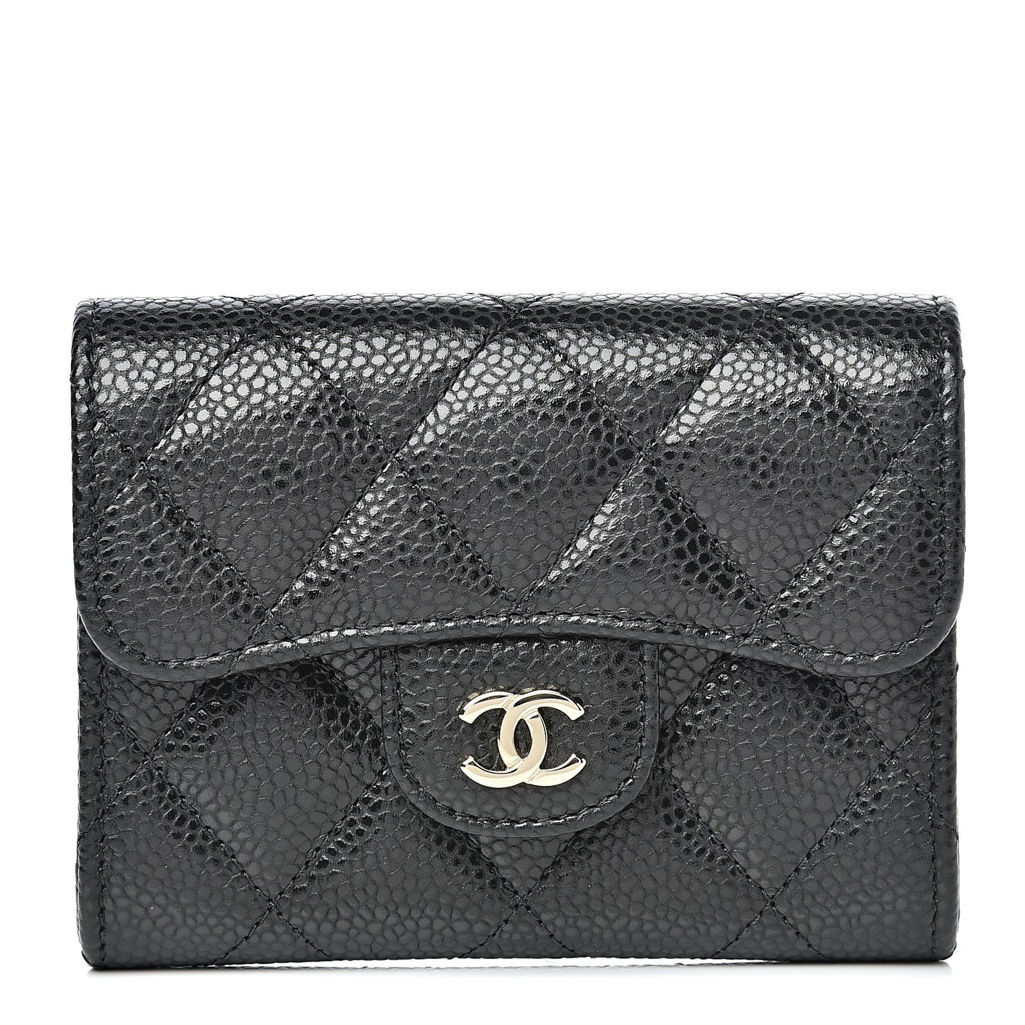 Caviar Quilted Flap Card Holder Wallet Black