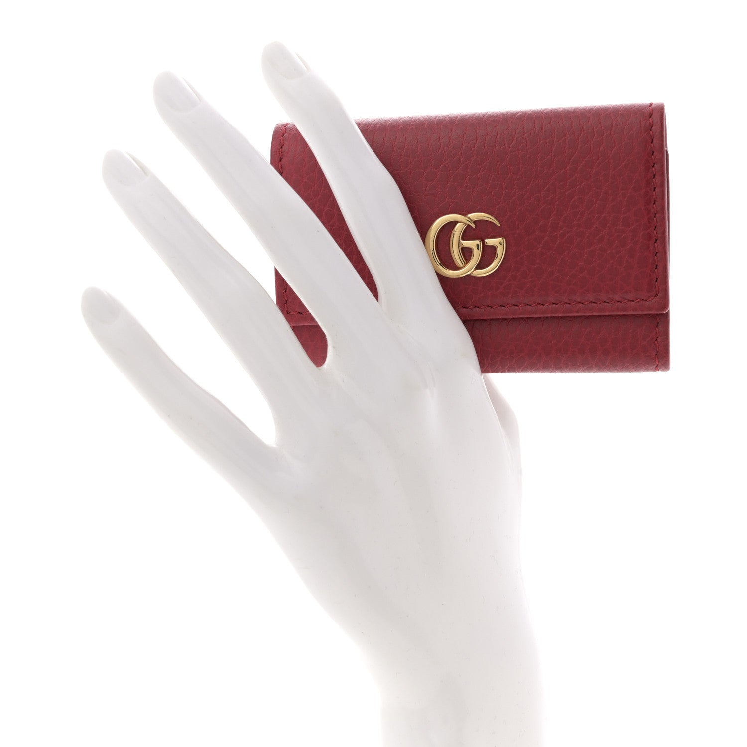 Gucci Pebbled Calfskin GG Marmont 6 Key Holder Hibiscus Red 2 of 8