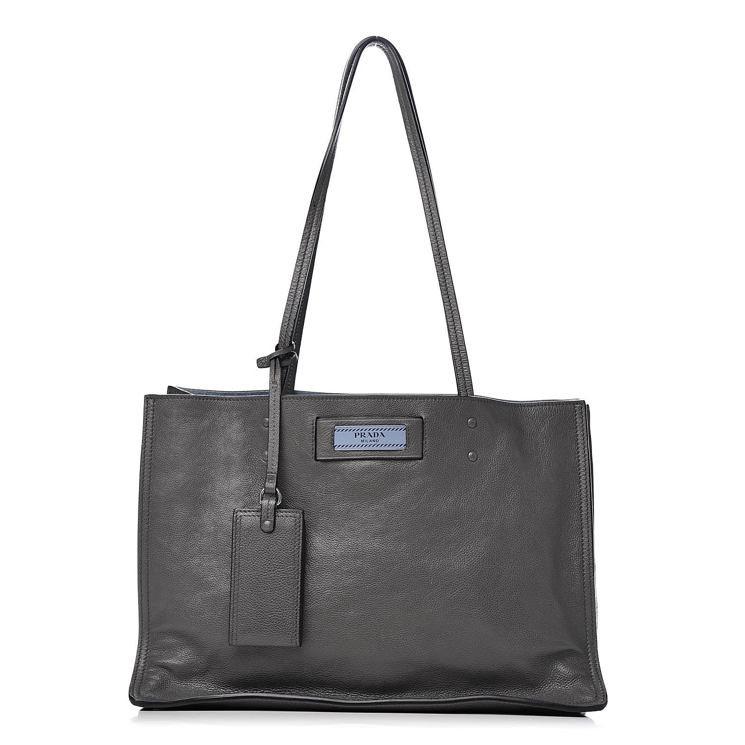 Prada Glace Calfskin Etiquette Shopping Bag Marine Astrale 1 of 12