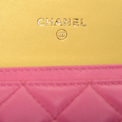 Chanel Lambskin Quilted Flap Card Holder Wallet Pink Yellow 6 of 7