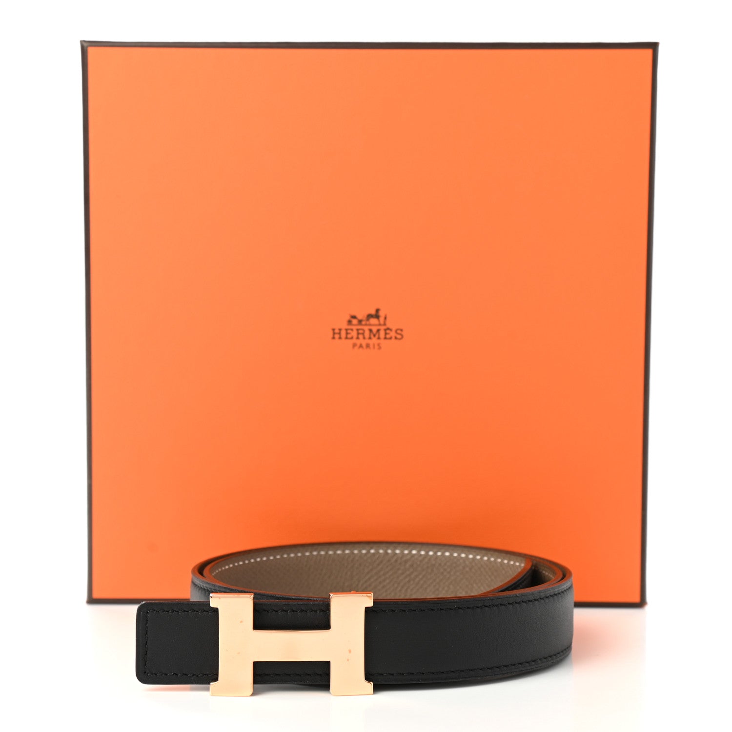 Hermes Swift Epsom 24mm Constance H Belt 75 Black Etoupe 6 of 6
