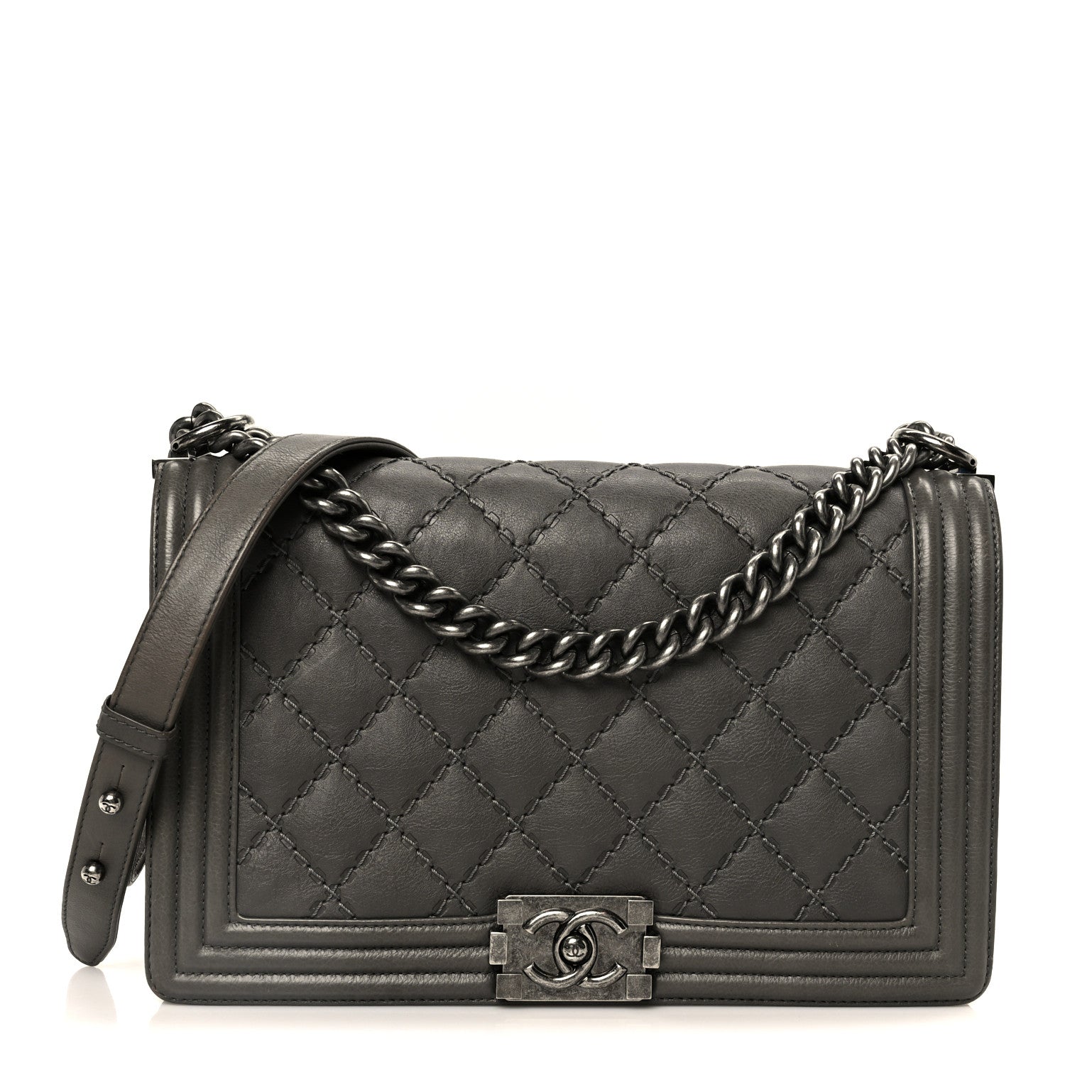 Chanel Calfskin Double Stitch New Medium Boy Flap Grey 1 of 10