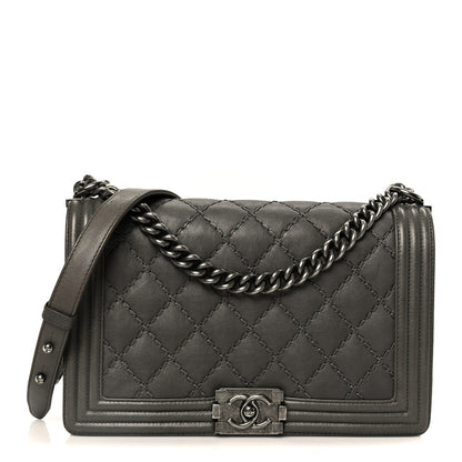 Chanel Calfskin Double Stitch New Medium Boy Flap Grey 1 of 10