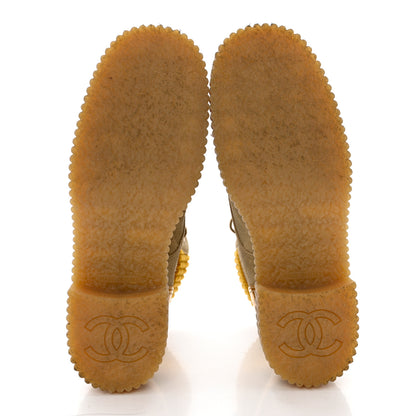 Chanel Suede Calfskin Velvet Laminated Quilted CC Combat Boots 37.5 Beige Yellow Gold 5 of 9